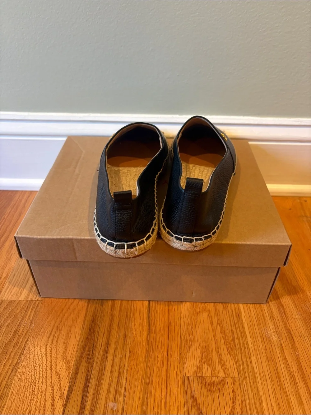 Ralph Lauren Black Leather Espadrille Wedge Slip-Ons